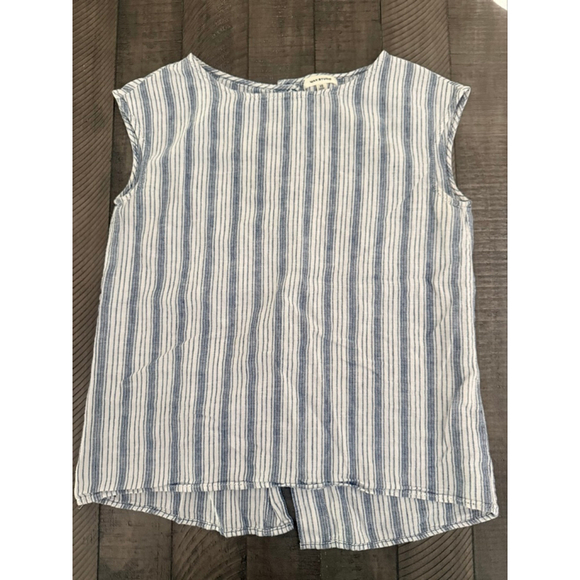 Max Studio Linen Blend Button-Back Striped Sleeveless Top Women’s Size M - Picture 3 of 7